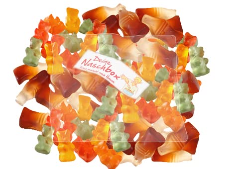 Deine Naschbox | Zuckerfreier Fruchtgummi 2er Mix#1 | 1kg Nachfüllbeutel | Minimale Verpackung 100% recyclebar - XL Pack - Bärchen - Cola Fläschchen von PE ÄM