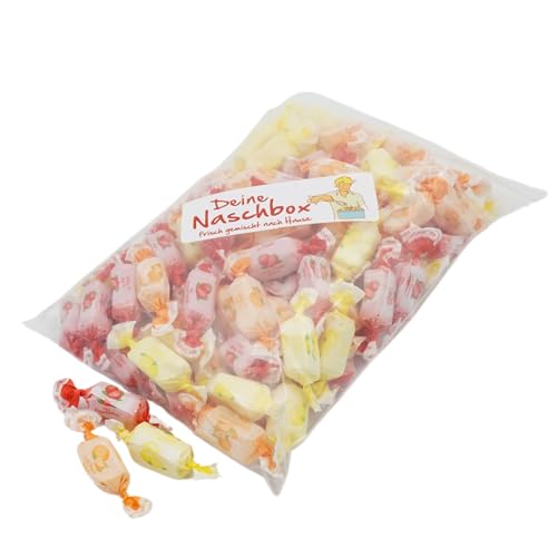 Deine Naschbox | Zuckerfreie Fruchtsaft-Toffees | 500g Nachfüllbeutel | Minimale Verpackung 100% recyclebar - XL Kaubonbon Großpackung - Kaubonbon Mix von PE ÄM