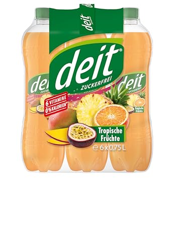 DEIT Tropische Früchte - Kalorienarme Limonade mit Mango, Ananas & Passionsfrucht - 0,75 Liter PET-Flasche von Deit