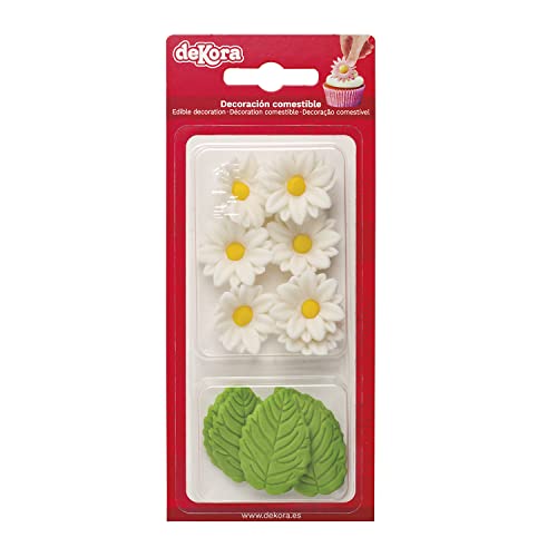 Dekozauber24 Essbare Blumen für die Torte, weiße Zuckerblumen, vegetarisch, 7 Blüten, mit 5 Blättern, essbare weisse Tortendeko für Muffins, Cupcakes, Torten und mehr von Dekozauber24