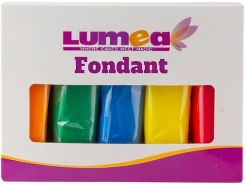 Dekozauber24 Fondant Multipack, 5 Farben, 100g Rollfondant pro Farbe, zum Dekorieren von Kuchen und Torten in orange, dunkelgrün, dunkelblau, gelb und rot (Essentials) von Dekozauber24