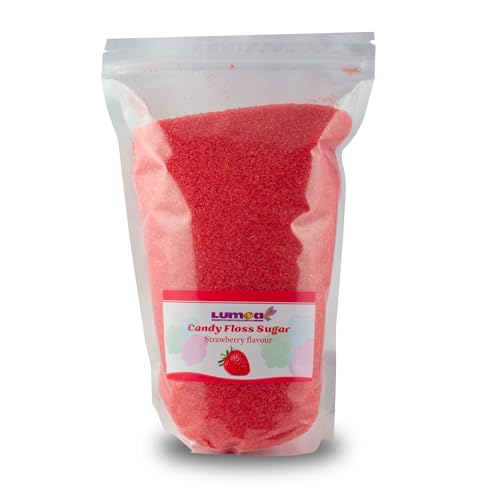 Dekozauber24 Premium Zuckerwatte Zucker mit Geschmack, 1000g, 8 Sorten, essbarer Farbzucker, farbig, Zuckerwattezucker 1kg (Erdbeere) von Dekozauber24