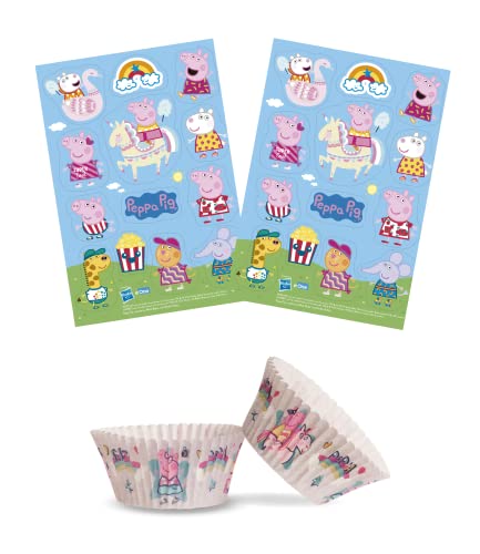 Dekozauber24 Peppa Wutz Set 24x Essbare Muffinaufleger + 25x Muffinschalen - vegetarische Tortendeko für den Kindergeburtstag - Deko Muffins Peppa Pig von Dekozauber24