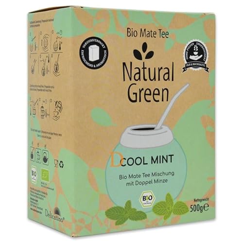 DELICATINO BIO Mate Tee "Cool Mint" - Natural Green - Ohne Pulver - 500g Mate Tee Mischung mit Pfefferminze & Grüner Minze von Delicatino