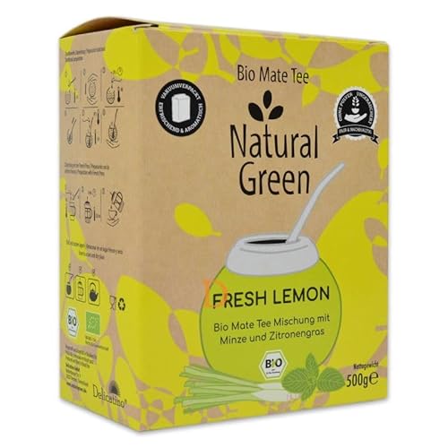 DELICATINO Mate Tee "FRESH LEMON" - Natural Green - 500 g Mate Tee Mischung ohne Pulver - Mit Minze und Zitronenaroma von Delicatino