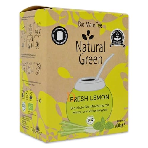 DELICATINO BIO Mate Tee "FRESH LEMON" - Natural Green - 500g Mate Tee Mischung ohne Pulver - Mit Minze und Zitronengras von Delicatino