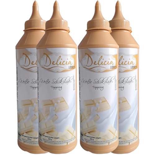 "Weiße Schokolade" Dessertsauce | Verführerischer Topping in einer 4 x 600g - Packung | Delicia Dessertsoße - Vielseitige Verwendung - Entfalten Sie Ihre Kreativität von Delicia