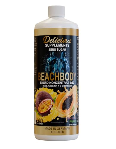 Delicious Beachbody Liquid Maracuja Papaya - Zuckerfreier Sirup für Wasser, ein schmackhafter Durstlöscher inkl. Pumpspender - Made in Germany von Delicious Supplements