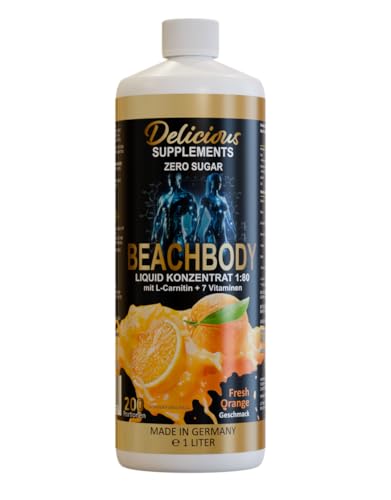 Delicious Beachbody Liquid Orange - Zuckerfreier Sirup für Wasser, ein schmackhafter Durstlöscher inkl. Pumpspender - Made in Germany von Delicious Supplements