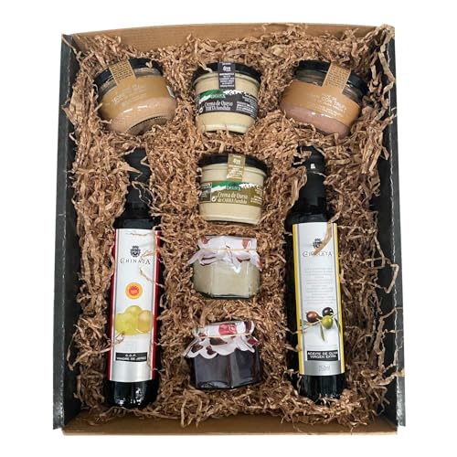 Gourmet-Geschenkkorb mit nativem Olivenöl extra, D.O. Sherry und Pasteten aus La Chinata, Extra-Queen-Artisan-Marmelade und Kirschen und Cremes aus La Serena-Käse und Deliex von Deliex delicias de Extremadura