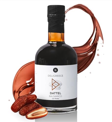 Deligreece Dattel Balsamico Essig | Traditionell hergestellter Balsamico von Kreta | Kräftig, würzig & süß zugleich mit frischen Datteln | Handgemachter Weißweinessig aus Griechenland (250ml) von Deligreece