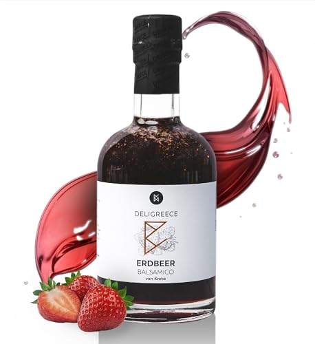 Deligreece Erdbeer Balsamico Essig | Traditionell hergestellter Balsamico von Kreta | Fruchtiger und milder Balsamico mit frischen Erdbeeren | Handgemachter Traubenessig aus Griechenland (250ml) von Deligreece