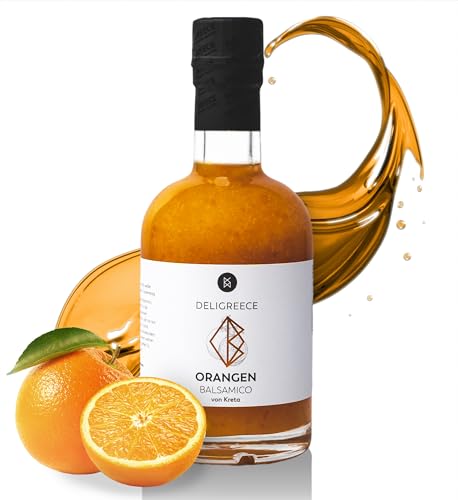 Deligreece Orangen Balsamico Essig | Traditionell hergestellter Balsamico von Kreta | Fruchtiger und milder Balsamico mit frischen Orangen | Handgemachter Weißweinessig aus Griechenland (250ml) von Deligreece