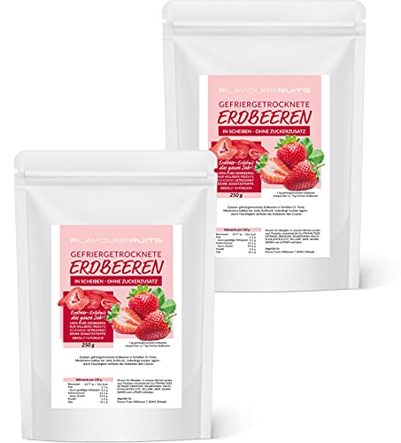 500g gefriergetrocknete Erdbeeren - Erdbeeren getrocknet - Erdbeerchips - in Scheiben - pure Frucht - 100 % Erdbeeren (2x250g) | Limfood von Limfood