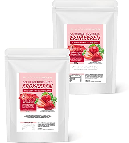 500g gefriergetrocknete Erdbeeren - Erdbeeren getrocknet - Erdbeerchips - in Scheiben - pure Frucht - 100% Erdbeeren (2x250g) | Limfood von Limfood