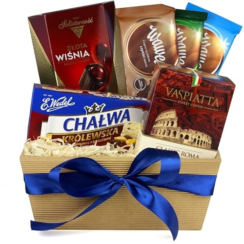 Geschenkkorb mit Halva, Kaffee, Schokoladen und Alkoholisierten Kirschen, Feiern, Box mit Süßigkeiten für Frau, für Mann, Mutter von Delim