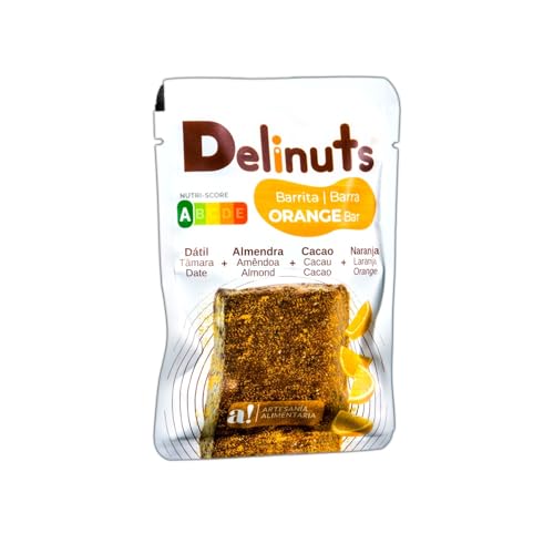 Delinuts ORANGE BAR Mandel-, Dattel-, Kakao- und Orangenriegel - 100 % natürliche Inhaltsstoffe, ohne Zusatzstoffe von Delinuts