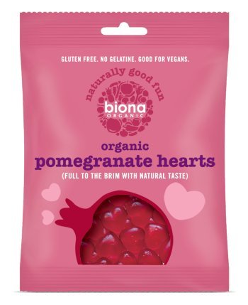 BIONA Kaubonbons Biona - Fruchtsaft mit Granatapfel - Herzen- - Biologische, kein Pektin, keine Haustiere Gelees mit natürlichen Aromen und Rohrzucker - Vegan - 75 gr ... von Biona