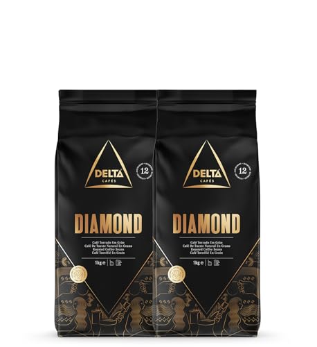Delta Cafés - Kaffeebohnen Diamond - 2 Pakete à 1 kg - Intensität 8 - Vollmundige Arabica-Röstkaffeebohnenmischung - Sehr Aromatisch mit Noten von Gerösteten Walnüssen von Delta Cafés