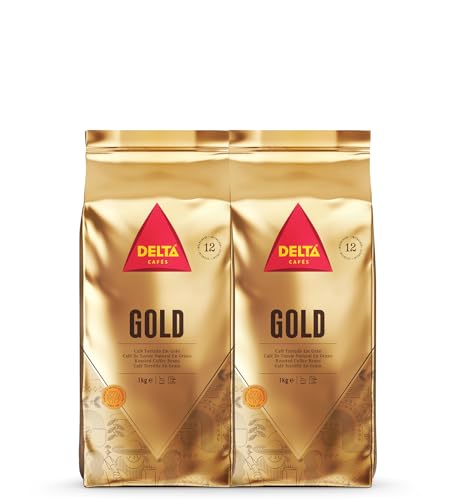 Delta Cafés - Kaffeebohnen Gold - 2 Pakete à 1 kg - Intensität 12 - Vollmundige Arabica-Röstkaffeebohnenmischung - Sehr aromatisch mit Noten von Honig und Reifen Früchten von Delta Cafés