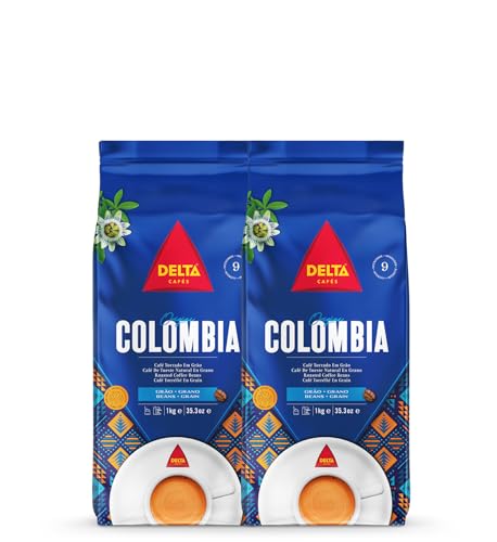 Delta Cafés - Kaffeebohnen Colombia - 2 Pakete von 1 Kg - Intensität 9 - Mischung von Arabica - Bohnen aus Kolumbien - Sehr Aromatisch mit Zitrusnoten von Delta Cafés