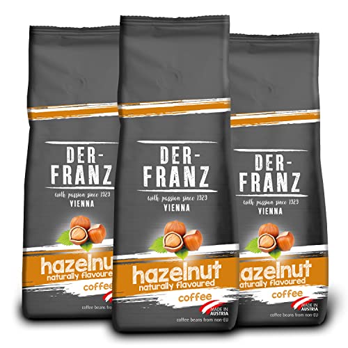 Der-Franz Kaffee, Mischung aus Arabica und Robusta, geröstet, ganze Bohne aromatisiert mit natürlicher Haselnuss UTZ, 3 x 500 g von Der-Franz