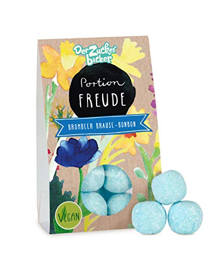 Portion Freude, vegane Brause Bonbons mit Brombeer-Geschmack, 66 Gramm, cooles Mitbringsel und Geschenk, geeignet für Veganer von Der Zuckerbäcker