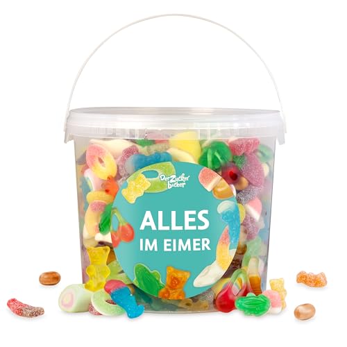 Alles im Eimer XL, großer Süßigkeiten-Eimer, gefüllt mit Fruchtgummi und Marshmallow, ideal für Hochzeit, Geburtstag, Party von Der Zuckerbäcker