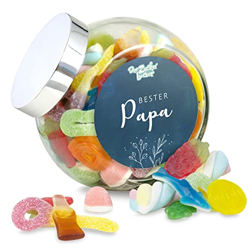 Bester Papa Süßigkeitenglas – bunter Süßigkeiten-Mix im hochwertigen Glas, tolles Geschenk für Papa zum Vatertag oder Geburtstag von Der Zuckerbäcker