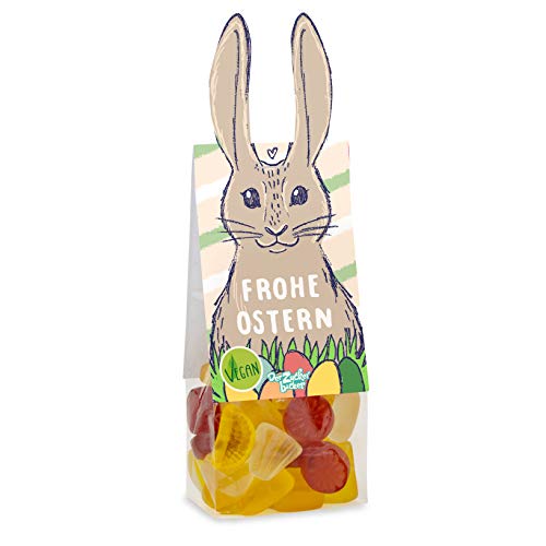 Frohe Ostern Naschbeutel vegan, ein exotischer veganer Fruchtgummi-Mix, ohne tierische Inhaltsstoffe, süßes Ostergeschenk für Veganer von Der Zuckerbäcker