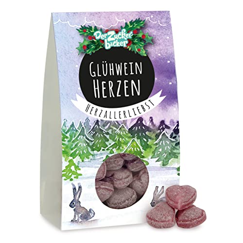 Glühwein Herzen, süße Bonbons in Herzform, mit leckerem Orangen-Zimt-Geschmack, 80 Gramm Naschportion, ein schönes Wichtelgeschenk zu Weihnachten von Der Zuckerbäcker