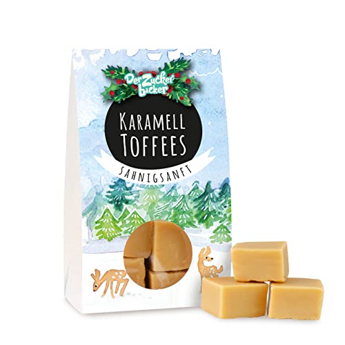 Karamell Toffees, sahnigsanfte Bonbons mit leckerem Karamellgeschmack, die auf Der Zunge zergehen, wie Schnee - 60 Gramm Naschportion, süßes Weihnachtswichtelgeschenk von Der Zuckerbäcker