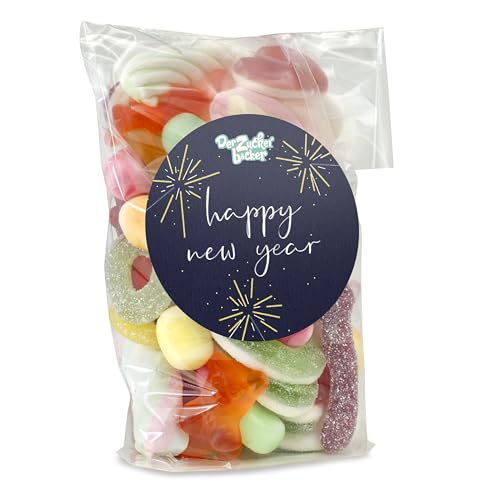 Kleiner Nachfüllbeutel Happy New Year – Silvester-Süßigkeiten gefüllt mit Fruchtgummi, Kaubonbons und Schaumzucker von Der Zuckerbäcker