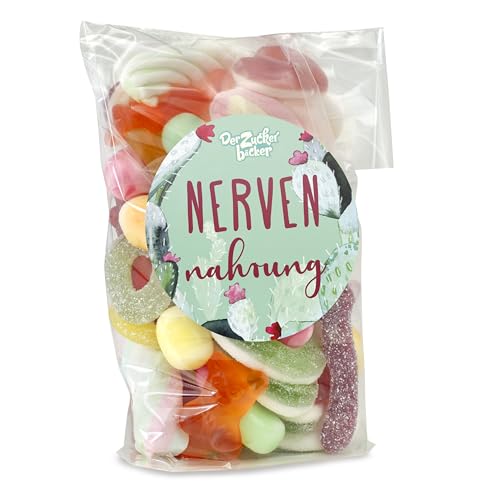 Kleiner Nachfüllbeutel Nervennahrung – Süßigkeiten-Mix im Geschenk-Beutel, Geschenk-Idee für MitarbeiterInnen, SchülerInnen, Eltern von Der Zuckerbäcker