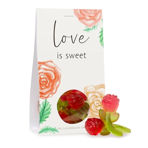 Love is sweet Naschportion – Fruchtgummi in Rosen-Form für Valentinstag, Hochzeit & Liebe – schönes Geschenk für romantische Anlässe von Der Zuckerbäcker