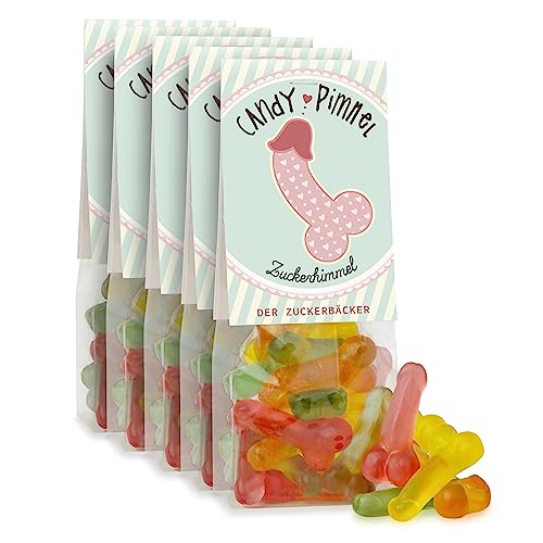 Naschbeutel Candy Pimmel (5er Set) – Geschenk-Beutel mit Fruchtgummi in Penis-Form, lustiges Gastgeschenk für jeden JGA von Der Zuckerbäcker