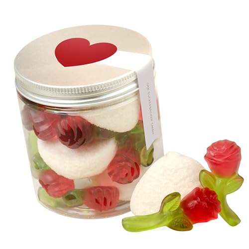 Rosen in der Dose – liebevoll gefüllt mit Fruchtgummi-Rosen & Marshmallow-Bällen – schönes Geschenk für Valentinstag & Hochzeiten von Der Zuckerbäcker