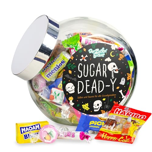 Sugar Dead-y – Halloween Süßigkeiten Glas, handgefertigter Mix aus abgepackten Leckereien, süß saures Geschenk für Halloween-Partys von Der Zuckerbäcker