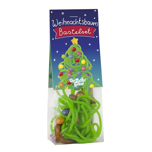 Weihnachtsbaum Bastelset, 45 Gramm, Fruchtgummi Schnüre mit Cola und Apfelgeschmack, Smarties und Stern in einem Naschbeutel, Süßer Tannenbaum zum Selberbasteln, Süßes Geschenk in der Adventszeit von Der Zuckerbäcker