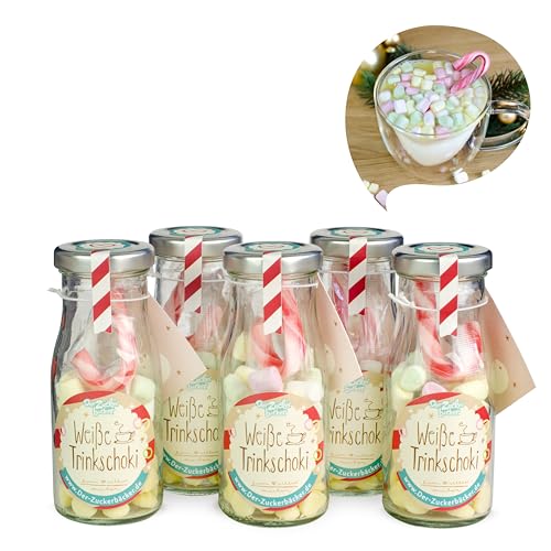 Weiße Schoki 5er Set – Geschenke-Idee zu Weihnachten mit weißer Schokolade, Marshmallows und Zuckerstange von Der Zuckerbäcker