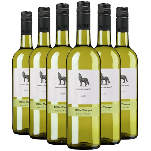 Wolfenweiler Batzenberg Müller-Thurgau Weißwein trocken - Kabinett aus dem Markgräflerland, feinwürzig mit Muskataromen (6 x 0,75l) von Der mit dem Wolf