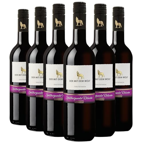 Wolfenweiler Batzenberg Spätburgunder Rotwein halbtrocken - Badischer Qualitätswein aus dem Markgräflerland, rubinrot & samtig (6 x 0,75l) von Der mit dem Wolf