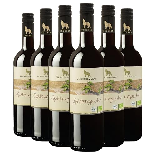 Wolfenweiler Bio Spätburgunder trocken - Rotwein trocken im dunklen rot, samtige Kirscharomen, gut eingebundene Tannine, QbA Qualitätswein aus Baden (6 x 0,75l) von Der mit dem Wolf