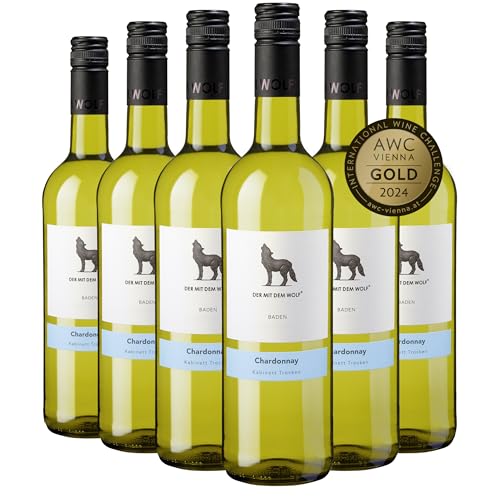 Wolfenweiler Chardonnay Weißwein trocken - Gold 2024 AWC Vienna - Kabinett mit Aromen von Grapefruit & Melone - Batzenberg Markgräflerland (6 x 0,75l) von Der mit dem Wolf