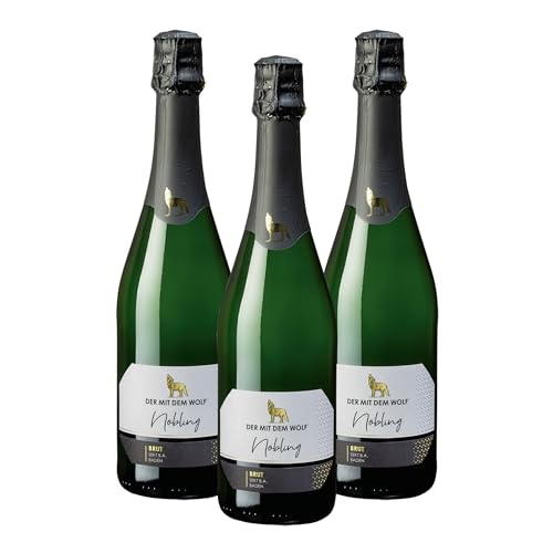 Wolfenweiler Nobling Sekt brut - Eleganter badischer Sekt aus dem Markgräflerland mit feinen Aromen von Birne und Apfel - Perfekt als Aperitif oder edles Sektgeschenk (3 x 0,75l) von Der mit dem Wolf