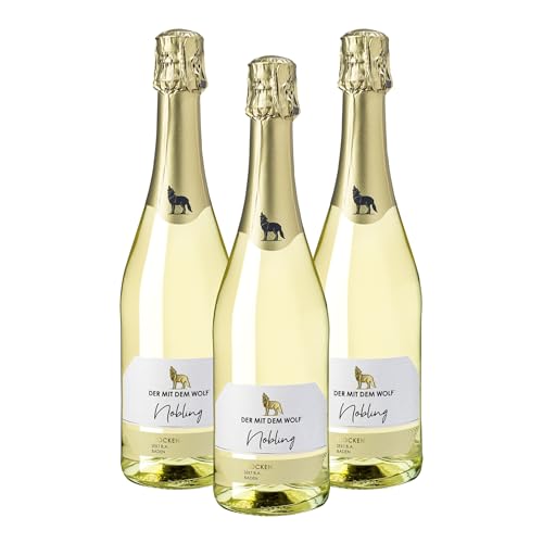 Wolfenweiler Nobling Sekt trocken - Eleganter badischer Sekt aus dem Markgräflerland mit fruchtigen Aromen von Birne und Apfel - Perfekt als Aperitif oder edles Sektgeschenk (3 x 0,75l) von Der mit dem Wolf