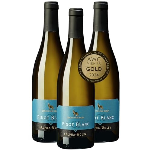 Wolfenweiler Pinot Blanc ALPHA WOLF Weißburgunder trocken - weicher Weißwein mit viel Schmelz und mit langem Nachhall, weißer Burgunder aus Baden (3 x 0,75l) von Der mit dem Wolf