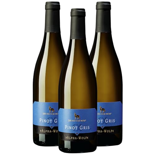 Wolfenweiler Pinot Gris ALPHA WOLF Grauburgunder trocken - kräftiger Weißwein mit viel Schmelz und Komplexität - Grauer Burgunder aus Baden (3 x 0,75l) von Der mit dem Wolf