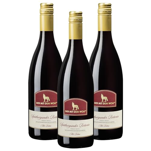 Wolfenweiler Spätburgunder trocken ALTE REBEN - kräftiger Rotwein mit sanftem Schmelz und kräftiger Note, gereift im großen Eichenfass - angebaut in Baden (3 x 0,75l) von Der mit dem Wolf