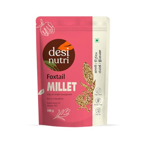 Desi Nutri Foxtail Millet Grains | Millets | Natural Grains | Korra | Navane | Kangni | Foxtail Millet - 500 gms | Rich in Fiber and Protein, Pack of 1 von Desi Nutri